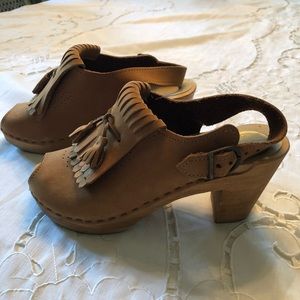 No. 6 Peep Toe Double Kiltie Clogs with Tassels